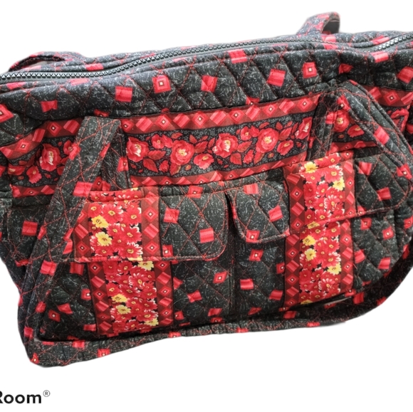 Elizabeth Austin red, black, and yellow quilted tote bag - Picture 2 of 4